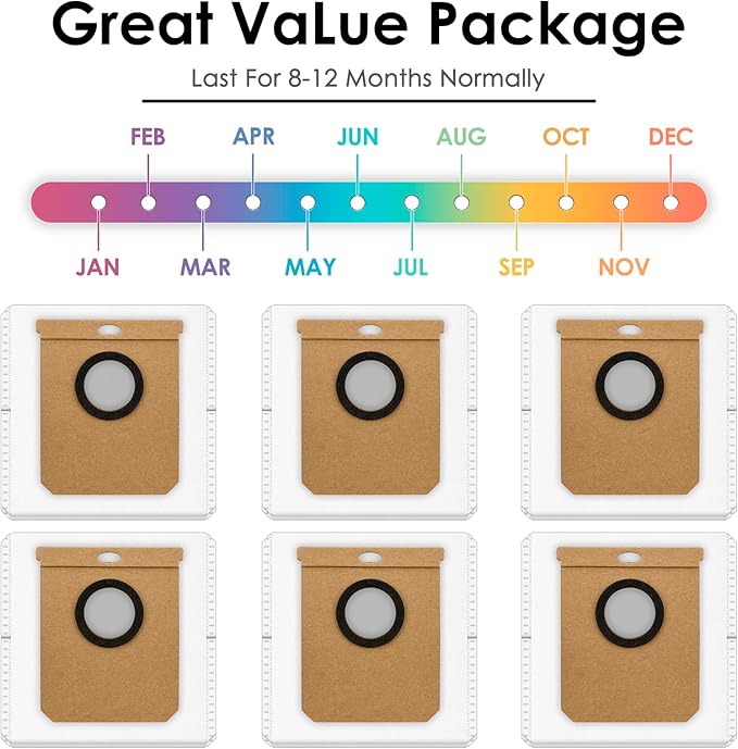 (6 Pack) L50 L60 Hybrid Dust Bags Replacement Compatible With eufy L60/ L60 Hybrid/ L60 SES/ L50 SES/ L50 Series Self Empty Station, Robot Vacuum Bags, Filter Bags, Disposable Canister Bags