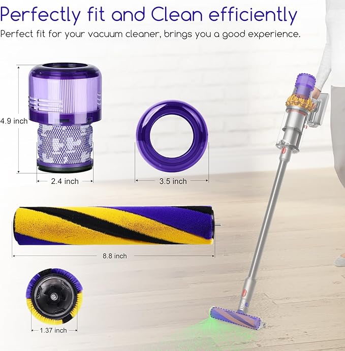 Soft Roller Brush Bar Compatible with Dyson V15 Detect Handheld Vacuum Cleaner, Parts No.971634-01, with 2 Pack V15 HEPA Filters