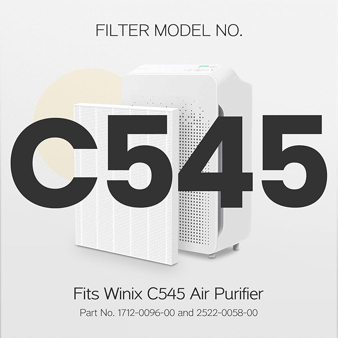 C545 Replacement Filter Ture HEPA Compatible with Winix C545 Air Purifier, for Winix Filter S, Part 1712-0096-00 and 2522-0058-00, Pack of 2 HEPA & 8 Activated Carbon PreFilter