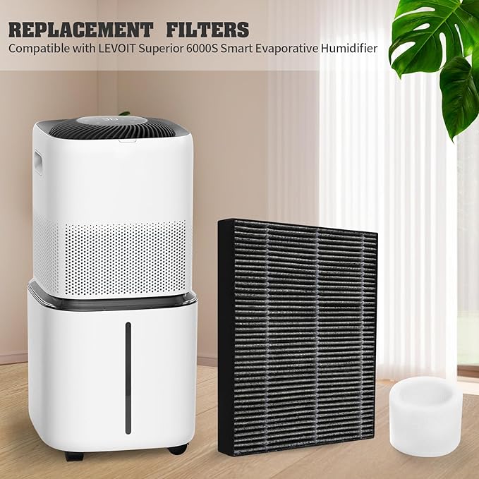 DerBlue 12pcs Wick Replacement Filter and 6pcs Top Fill Humidifier Replacement Filters Compatible with LEVOIT Superior 6000S Smart Evaporative Humidifier