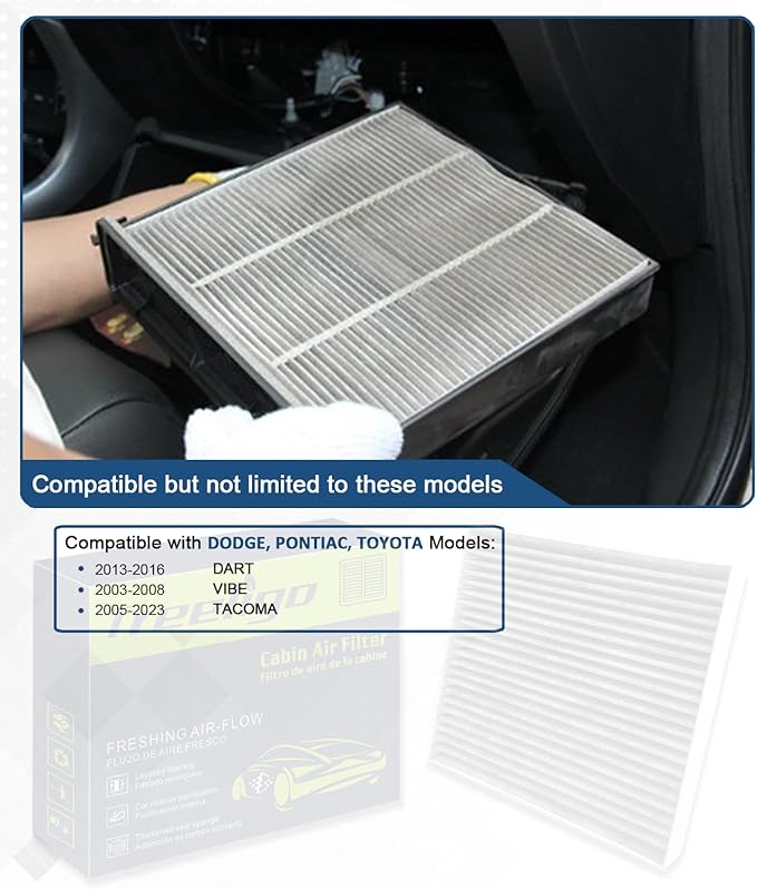 Treeligo CF10374 Cabin Air Filter, Replacement for Tacoma 2005-2023 Dart 2013-2016 Vibe 2003-2008 w/Upgraded Coconut Shell Activated Carbon, Car Passenger Compartment Air Filter, Freshing Air-Flow