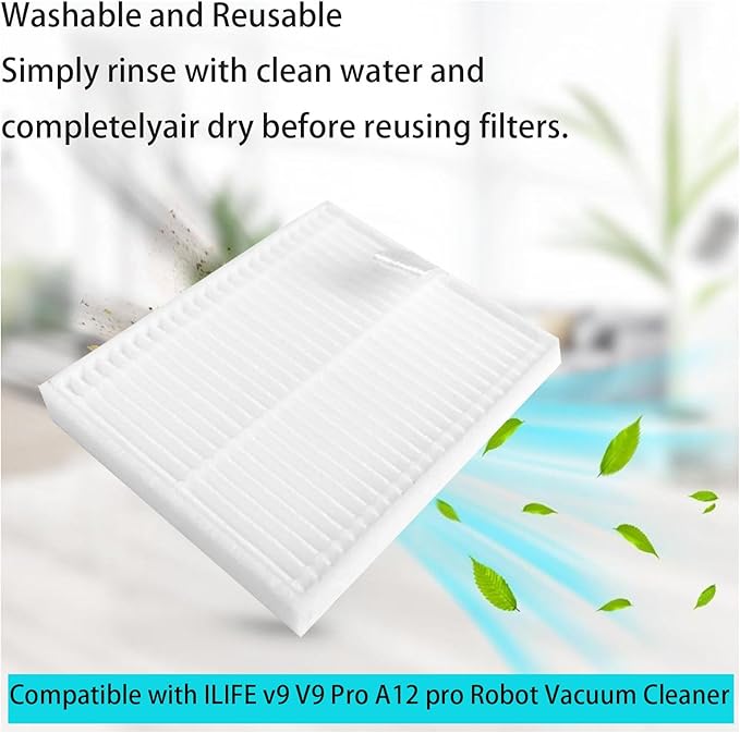 Replacement Accessories Kit For ILIFE A12 pro / V9 / V9 Pro Robot Vacuum,parts 4 Side Brushes 3 Mop Pads 3 Hepa Filters 3 dust bags