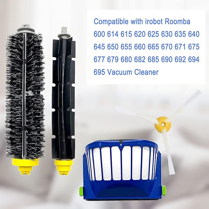 Replacement Parts for iRobot Roomba 600 Series 675 692 694 690 680 660 651 650 614 610 500 Series 595 585 564 552 Vacuum Robotic,8 Side Brush, 2 Main Roller Brush, 6 Filter, 1 Caster Wheel