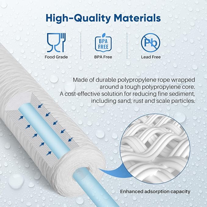 PUREPLUS 5 Micron 4.5" x 20" Whole House String Wound Sediment Filter for Well Water, Replacement Cartridge for Pentair Pentek WP5BB20P/WP25BB20P, Hydronix SWC-45-2005, SpiroPure SP-WP5-20BB, 4Pack