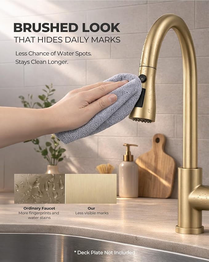 WEWE Kitchen Faucets with Pull Down Sprayer, Stainless Steel Single Handle 1 Hole for Family Kitchen Commercial Camper Laundry Rv Bar, Gold