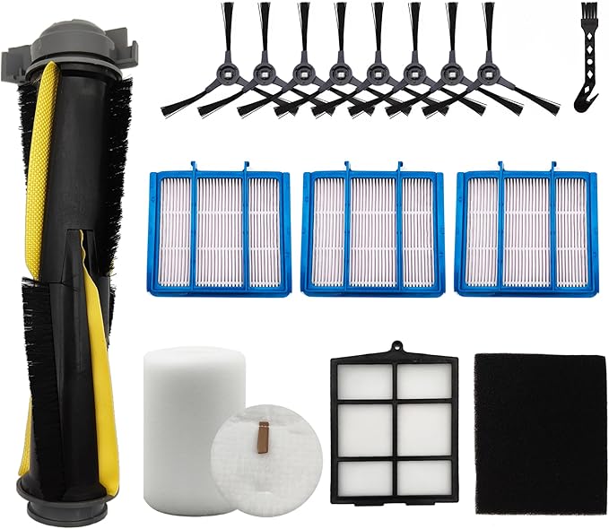 Replacement Part for Shark Navigator Robot Vacuum RV2110/RV2120AE/AV2110S Robot Cleaner.1 Main Brush, 3 Filters, 1 Filter Mesh, 8 Side Brushes, 1 Black Filter Cotton, 1 White Filter Cotton.