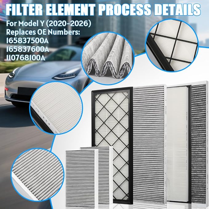 HEPA Air Intake Cabin Filter for Tesla Model Y 2020-2026 with Activated Carbon Air Intake Filter Replacement for Model Y Accessories-6 Pack White