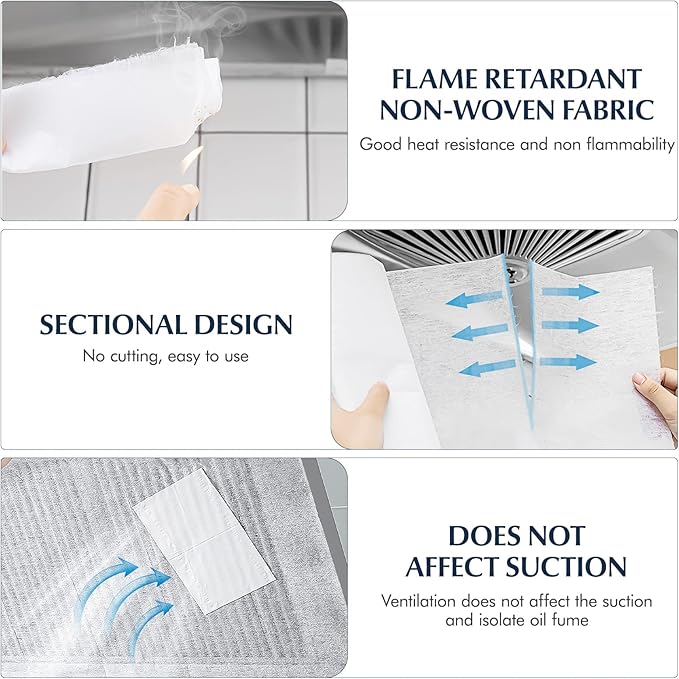 HEMOTON 2 Rolls Range Hood Filters Sheets Nonwoven Fabric Grease Filter Replacement Anti Oil Filter Paper Oil Proof Sticker Anti Oil Papers for White 10m