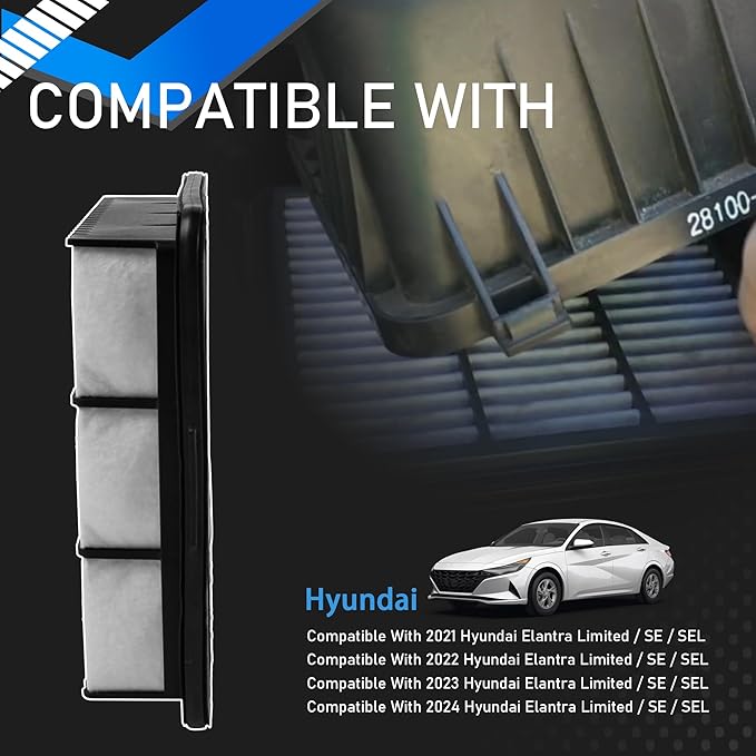 Engine Air Filter Compatible with 2021 2022 2023 2024 Hyundai Elantra Limited/SE/SEL 2.0L Replaces# 28113-AA100 28113-AA100-AS 28113AA100