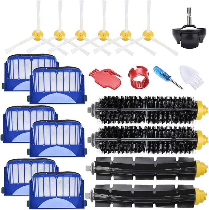 Replacement Parts Kit for irobot Roomba 600 Series 694 695 677 671 690 680 660 650 620 614 & 500 Series 595 585 564,2 Bristle & Beater Brushes, 6 Filters, 6 Side Brushes 1 Caster Wheel