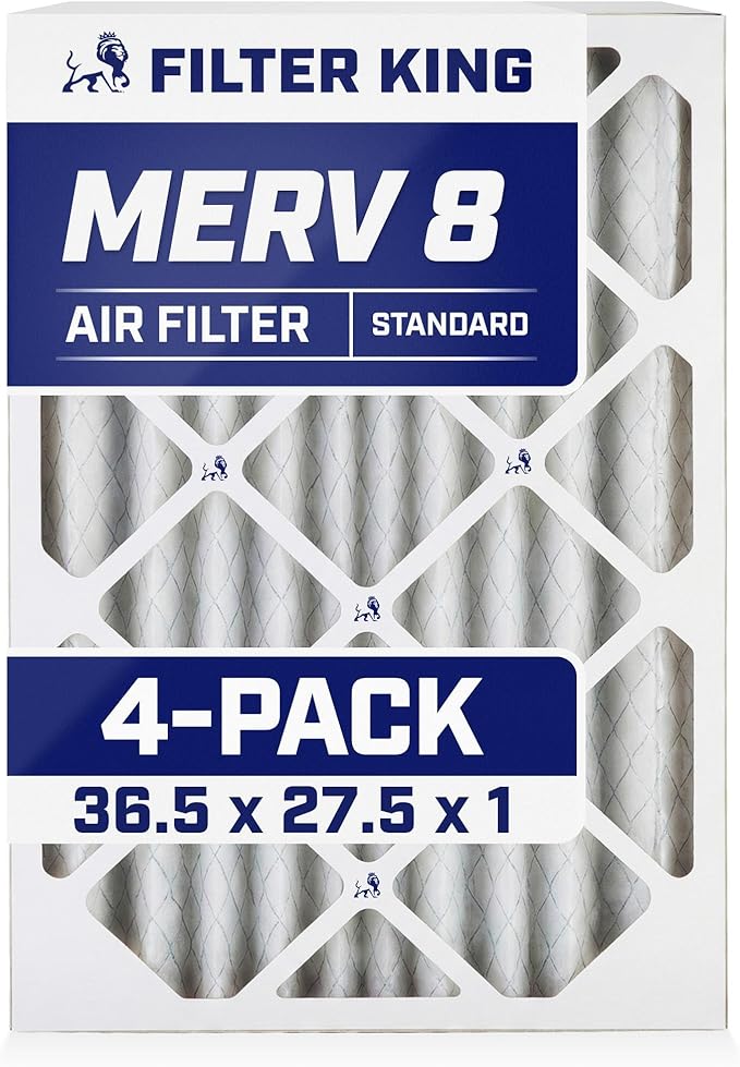 Filter King 36.5x27.5x1 Air Filter (MERV 8) (4-Pack) Dust & Allergy Control AC Furnace Filters, MADE IN USA, HVAC, Pleated, Electrostatic (Actual Size: 36.5 x 27.5 x .75)