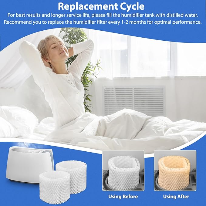 Extolife 3 Pack WF2 Humidifier Filters for Vicks Humidifier V3100 V3500 V3600 V3700 V3800 V3850 V3900, for Kaz 3020, for Honeywell HCM-350 HCM-630 HCM-300T, for Sunbeam 1118 1119, ECM-250i, ECM-500