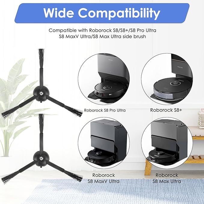 (6 Pack) Side Brushes for Roborock Q5 Max+, S8 MaxV Ultra, Q5 Pro, Q8 Max+, Q Revo, Qrevo Pro, Qrevo S, Qrevo Slim, Qrevo Master, S8 Pro Ultra, S7 MaxV Ultra, Q7 Max, Q7 Max+, Q5 Pro+, S7 & E Series