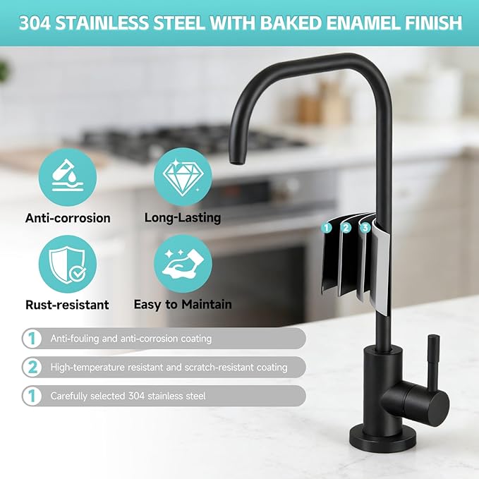 Drinking Water Faucet, Lead-Free Kitchen Water Filter Faucet for Reverse Osmosis or Water Filtration System, RO Faucet, Brushed Nickel (Black)