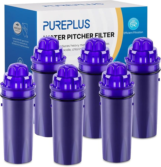 PUREPLUS CRF950Z Pitcher Water Filter Replacement for Pur PPF900Z, PPF951K, PPT700W, CR-1100C, DS-1800Z, CR-6000C, PPT711W, PPT711, PPT710W, PPT111W, PPT111R and All PUR Pitchers and Dispensers, 6PACK