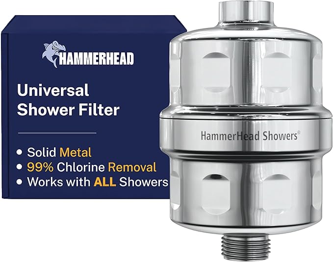 HammerHead Showers® Solid Metal Shower Head Filter – KDF 55 Shower Filter, High Pressure Universal Shower Filters to Remove Toxic Chemicals – Removes Chlorine and Heavy Metals – Chrome