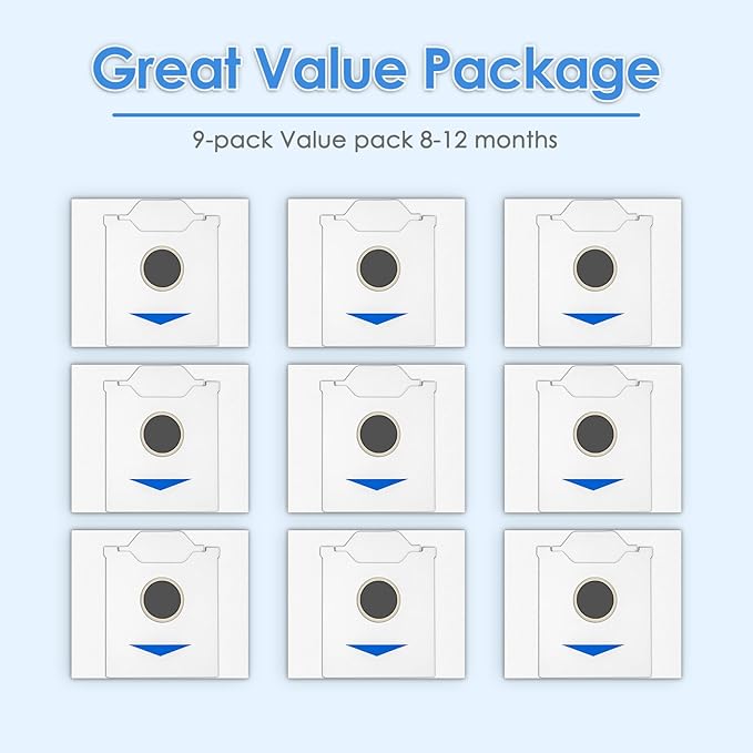 (9 Pack) N30 Omni Replacement Dust Bags Compatible With ECOVACS DEEBOT N30 Omni / N30 Pro Omni Robotic Vacuum Cleaner, With Activated Carbon Filter Layer, Vacuum Bags, Canister Bags