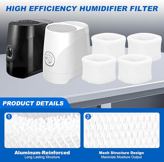 Humidifier Wicking Filters Compatible with Honeywell HC-888, HC-888N, 4 Pack Replacements Filter C for Honeywell HC888 Series HCM-890 HEV-320 & Duracraft D88 DCM-200(White)