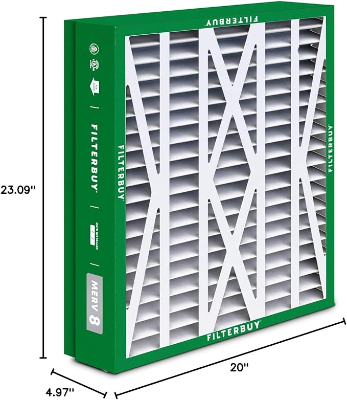 Filterbuy 21x23.5x5 Air Filter MERV 8 Essential Dust & Allergy Defense (3-Pack), Pleated HVAC AC Furnace Filters for Trane Perfect Fit & American Standard (Actual Size: 20.00 x 23.09 x 4.97)