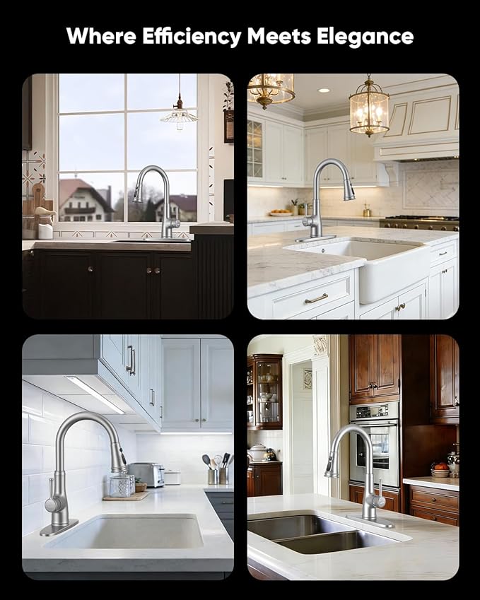 WEWE Vintage Kitchen Faucet with Pull Down Sprayer, Stainless Steel 1 or 3 Hole High Arc Single Handle Antique Sink Faucet for Classic Modern Ktichen, Brushed Nickel Bar & Prep Sinks