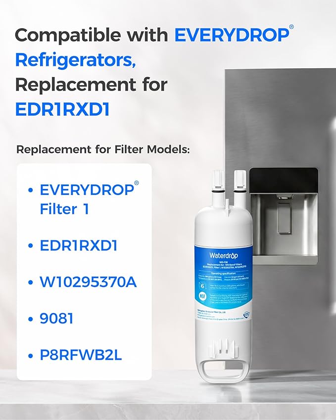 Waterdrop EDR1RXD1 Replacement for Everydrop® Filter 1,W10295370A, EDR1RXD1B, P8RFWB2L, P4RFWB, Kenmore® 46-9081, 46-9930, WD-F38 Refrigerator Water Filter, 2 Filters