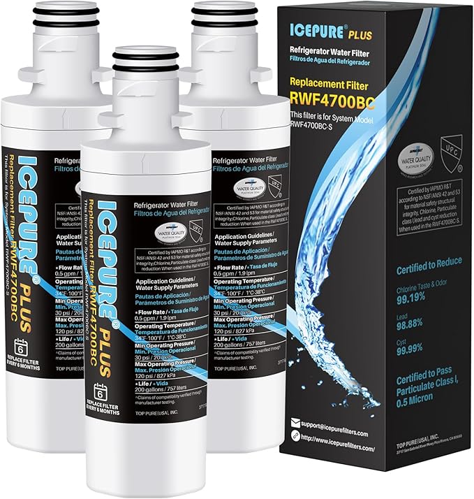 ICEPURE PLUS ADQ747935 NSF/ANSI 53 Certified Replacement for LG LT1000P, Kenmore Elite 9980 LT1000PC ADQ74793501 LT1000 MDJ64844601 RWF4700AC LFXS26973S Refrigerator Water Filter, 3PACK