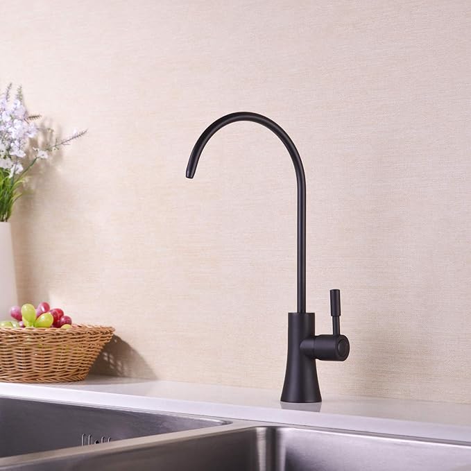 EKRTE Matte Black Drinking Water Faucet for Kitchen Sink, Stainless Steel Kitchen Water Filter Faucet,Commercial Water Filtration Faucet for Under Sink Water Filter System, RO Faucet in Matte Black