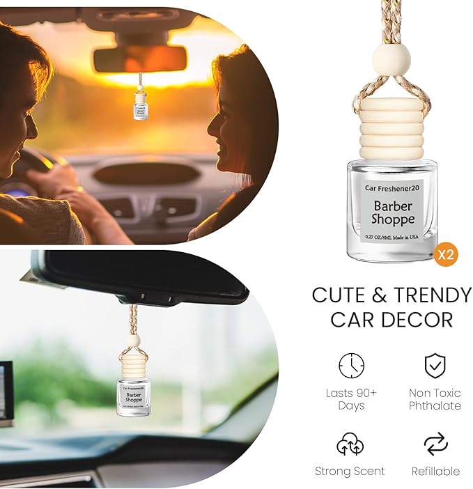 Hanging Car Air Freshener, Long Lasting Scent, Cute Air Fresheners for Women, 2 Pack Non-Toxic Essential Oil Diffuser, Made in USA