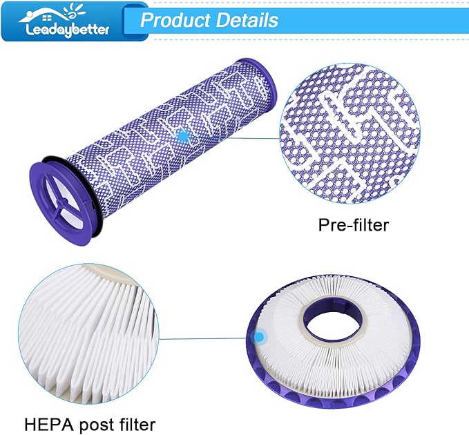 Leadaybetter Filter Replacement for Dyson Animal Ball DC41 DC65 DC66 UP13 UP20 Multi Floor Upright Cordless Vacuum, 2 Hepa Post & 2 Pre Filters, Compare to Part # 920769-01&920640-01