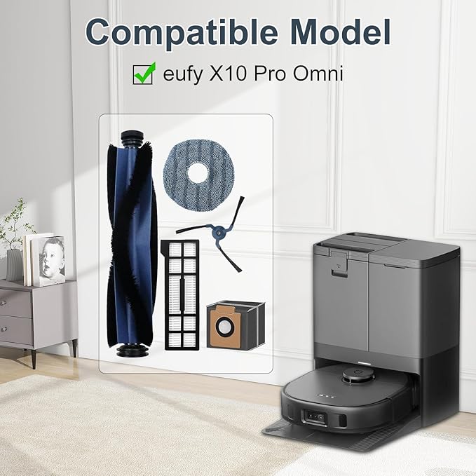 22 Pack Accessories for Eufy X10 Pro Omni Robot Vacuum Cleaner Replacement Parts, 2 Mainbrush 4 Sidebrush 6 Dust Bag 4 Filter 4 Mop Pads 1 Cleaning Brush 1 Screwdriver