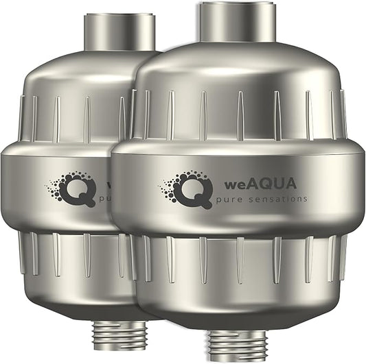 weAQUA Heavy Duty Shower Filter Family 2 PACK – 99% Removal for Hard Water, Chlorine, Fluoride, Heavy Metals, Micro-life, Organics and More (Brushed Nickel)