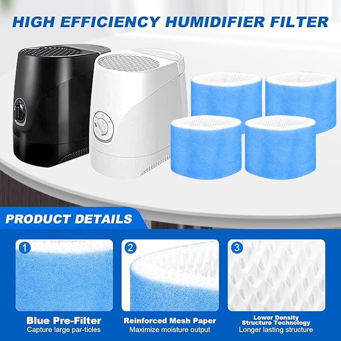 Humidifier Wicking Filters Compatible with Honeywell HC-888, HC-888N, 4 Pack Replacements Filter C for Honeywell HC888 Series HCM-890 HEV-320 & Duracraft D88 DCM-200(Blue)