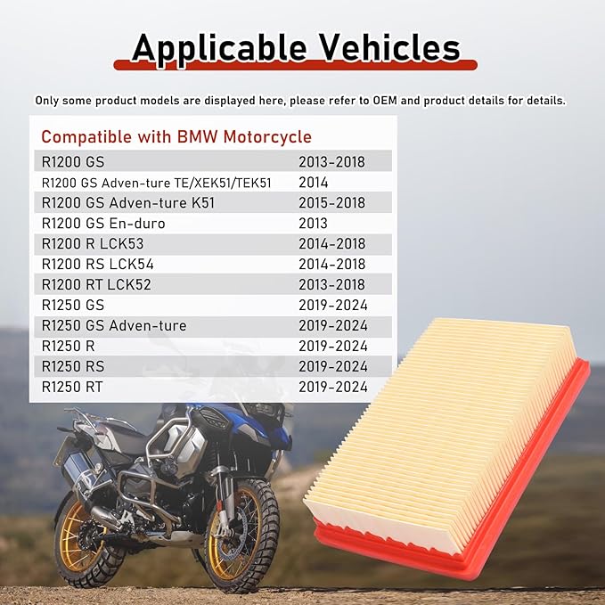 7915 Air Filter 13727726799 Fit for BMW R1200RT R1200GS 2013-2018 Adven-ture K51 2015-2018 for R1200R R1200 RS 2014-2018 for R1250GS R1250R R1250RS R1250RT 2019-2024