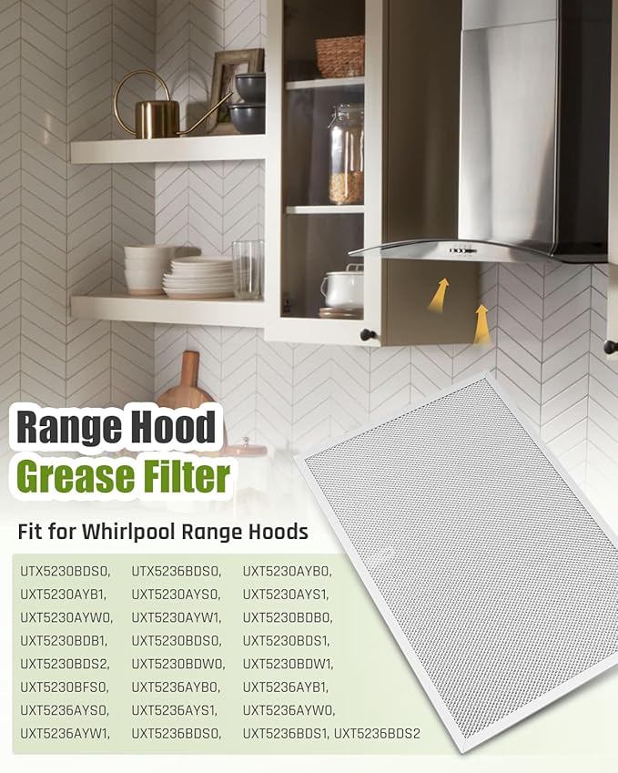 2Pcs W11177751 Range Hood Grease Filter Fit for Whirlpool Range Hood, Replace W10419114 W11176974 W10834041，17.25'' x 11.5'' x 0.38'' Filter