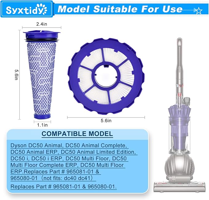 Filter Replacement for Dyson DC50, Animal and Multi Floor Complete Vacuum, Part # 965081-01,965080-01, Post-Motor Filter & Pre-Motor Filter