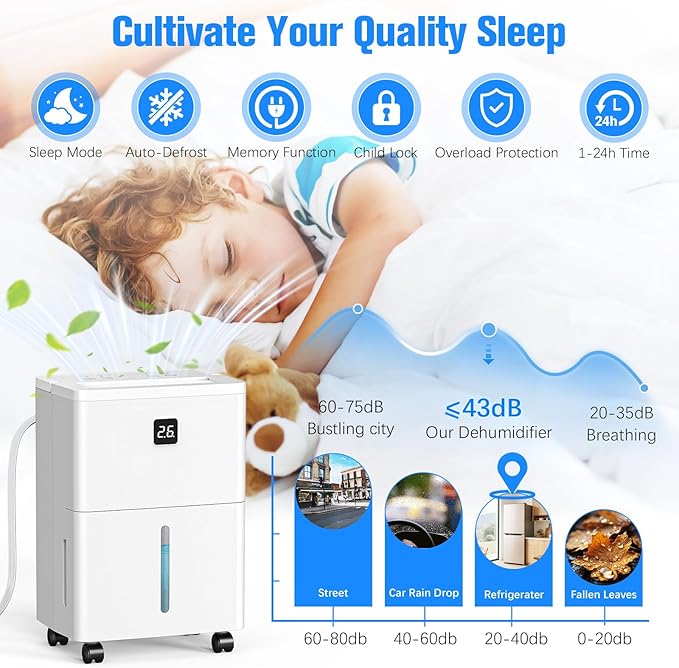 DEVERSE Max 25 Pints Dehumidifier for Home/Bedroom/Basement, 3000 Sq.Ft Coverage, with Drain Hose, Smart Humidity Control & Large Tank