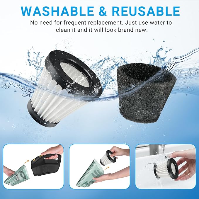 4 Pack F117 Filters Compatible with Dirt Devil Scorpion Handheld Vacuum Cleaner, Part # AD40117, with 8 Foam Sleeves & 1 Brush
