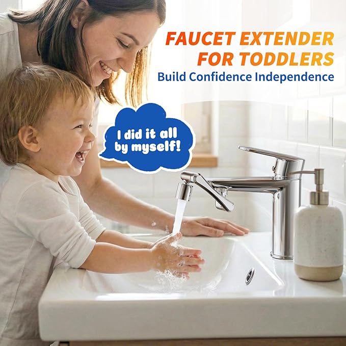 1440°Sink Rotatable Faucet-Extender Aerator - Bathroom/Laundry/Kitchen/Utility U Shaped Universal Faucet Extension In Brass, Swivel Robotic Arm 2 Sprayer Modes Sink Sprayer For Toddlers