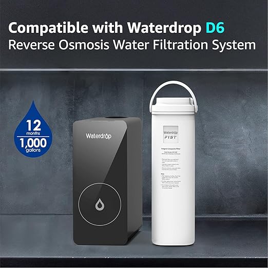 Waterdrop D6RF Filter, Replacement for D6 Tankless Reverse Osmosis System, 1-Year Lifetime, Reduce PFAS