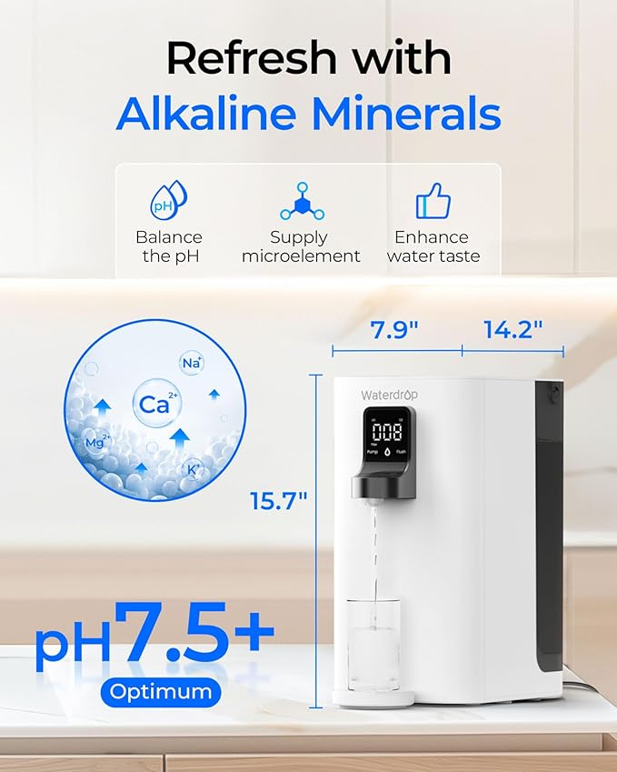 Waterdrop K19-SFK Reverse Osmosis Water Filter Countertop, Minerals, Countertop Reverse Osmosis System, 3:1 Pure to Drain, Reduce PFAS, No Installation Required, BPA Free