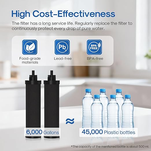 ICEPURE 2.25G Gravity-fed Water Filter System, 304 Stainless Steel Countertop System with Metal Faucet, 2 Black Carbon Filters, Reduce 99% Chlorine, Lead for Home, Camping, Travel, Emergencies