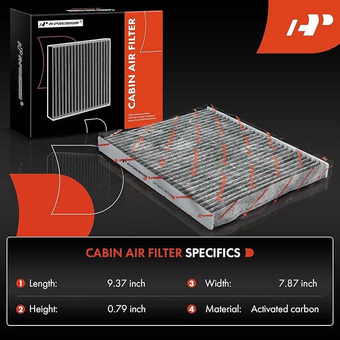 A-Premium Cabin Air Filter with Activated Carbon Compatible with Jeep Gladiator 2020-2022, Wrangler 2018-2023 - 2.0L 3.6L 6.4L - Replace# 68301863AA