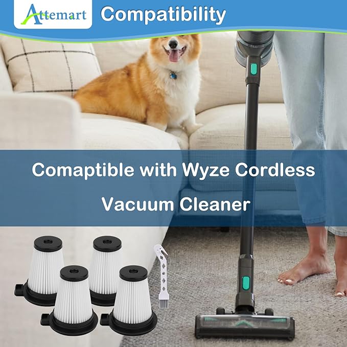 4 Pack HEPA Replacement Filter Compatible with Wyze Cordless Vacuum Cleaner, Replace Part #WCVRHF for Wyze Handheld Cordless Vacuum, Washable and Removable Filters Replacement for Wyze