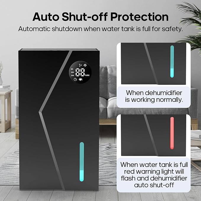 Dehumidifier, Dehumidifiers for Home(1000sq.ft), 98 OZ Water Tank, Dehumidifier Washable Air Filter, Dehumidifiers for Basement Bedroom Bathroom, Auto Shut Off, Timer Setting (black)