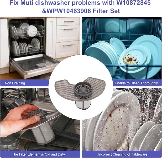 W10872845 Dishwasher Pump Filter Replacement Cup & WPW10463906 Screen Filter - Compatible with Whirlpool/Kenmore/KitchenAid Dishwasher- Replaces AP6030094 W10393351 AP6021820 PS11755148 2312301