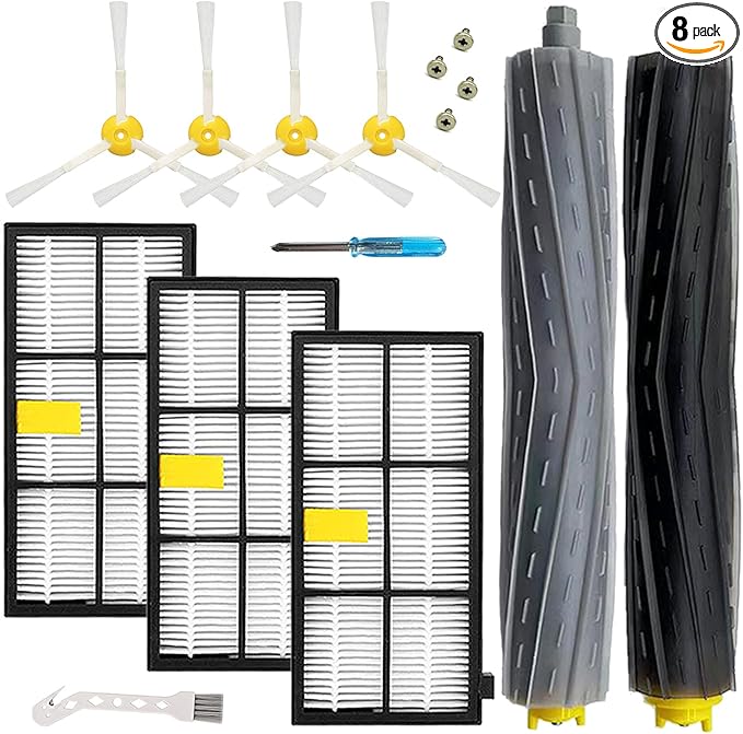 Replacement Parts for irobot Roomba 805 960 860 861 866 870 880 890 900 960 980 981 985 Robot Vacuum, 1 Debris Extractor 3 Filters 4 Side Brushes & 4Screws