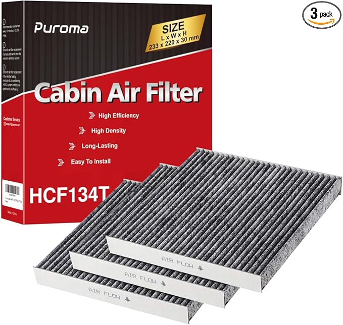 Puroma Cabin Air Filter with Activated Carbon, Replacement for CP134, CF10134, Honda & Acura, Civic, CR-V, Odyssey, CSX, ILX, MDX, RDX, AT134 (3 pc)