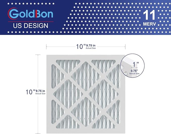 10x10x1 Air Filter 4 Pack MERV 11 MPR 1000 FPR 7- GoldBon AC Filter USA Design- Electrostatic Pleated Air Conditioner HVAC AC Furnace Filters for Pollen, Smoke,Pet Dander