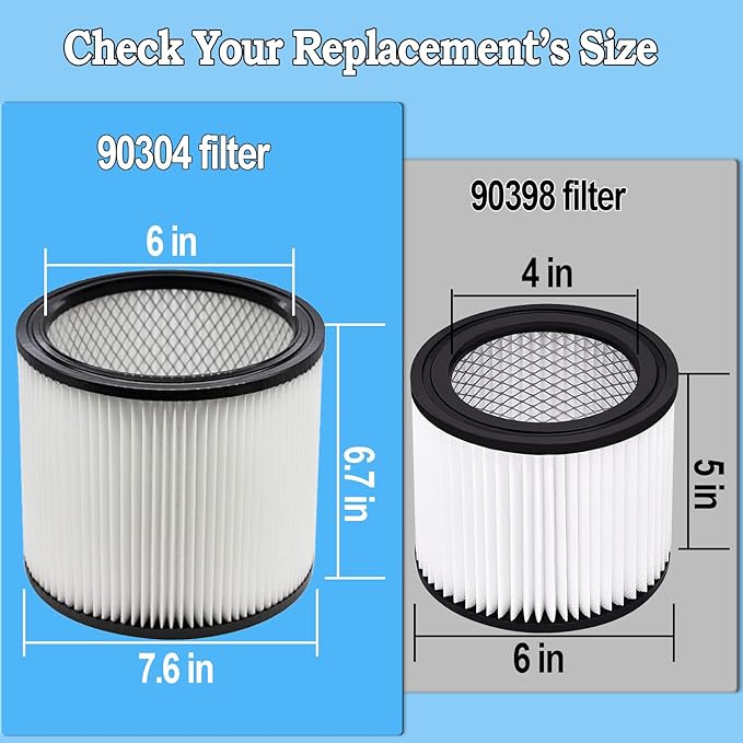 Extolife Replacement Filter Compatible with Shop-Vac 90350 90304 90333 Replacement fits for Shop Vac 4-16 Gallon most Wet/Dry Vacuum, Washable Synthetic Material, 2 PACK