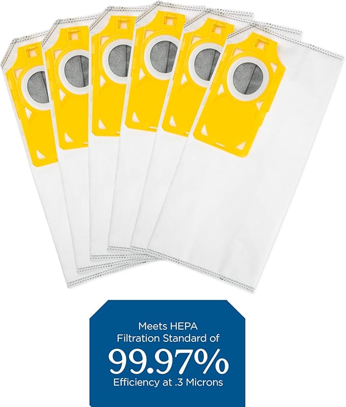 Riccar R40P HEPA Filter Vacuum Cleaner Bags, Charcoal-Infused Tandem Air Yellow, Six Bags Included, RPHC-6
